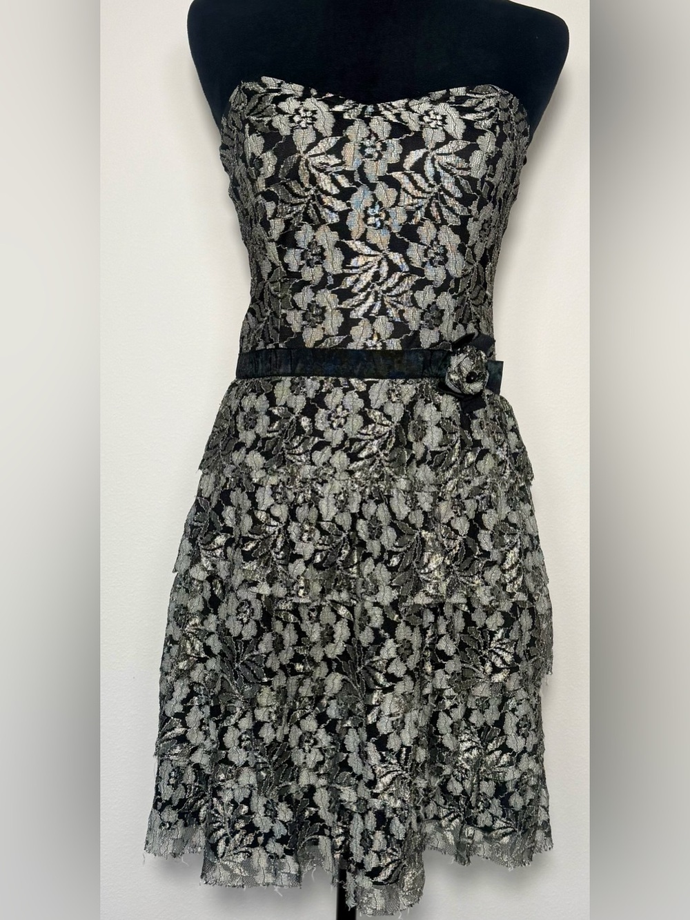 American Rag, Vintage Floral Lace Strapless Tiered Ruffle Mini Dress, Size XL